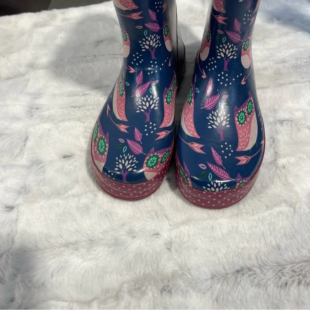 Western Chief Kids Owl Print Rain Boots - Pink and Navy youth size 3